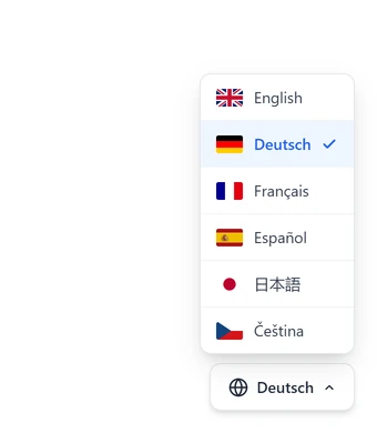 A translated page of a website with the floating language switcher open in the bottom right corner