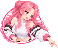NagataPress mascot peeking out of a circle and pointing to the side