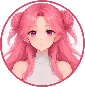Smiling NagataPress mascot with long pink hair